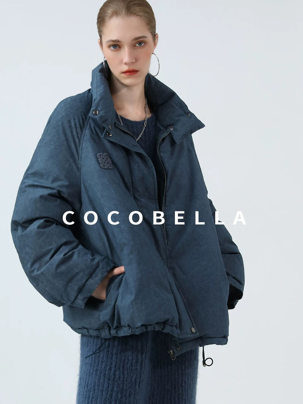 COCOBELLA 90% White Duck Down Straight Fit Vintage Blue Urban Short Down Jackets