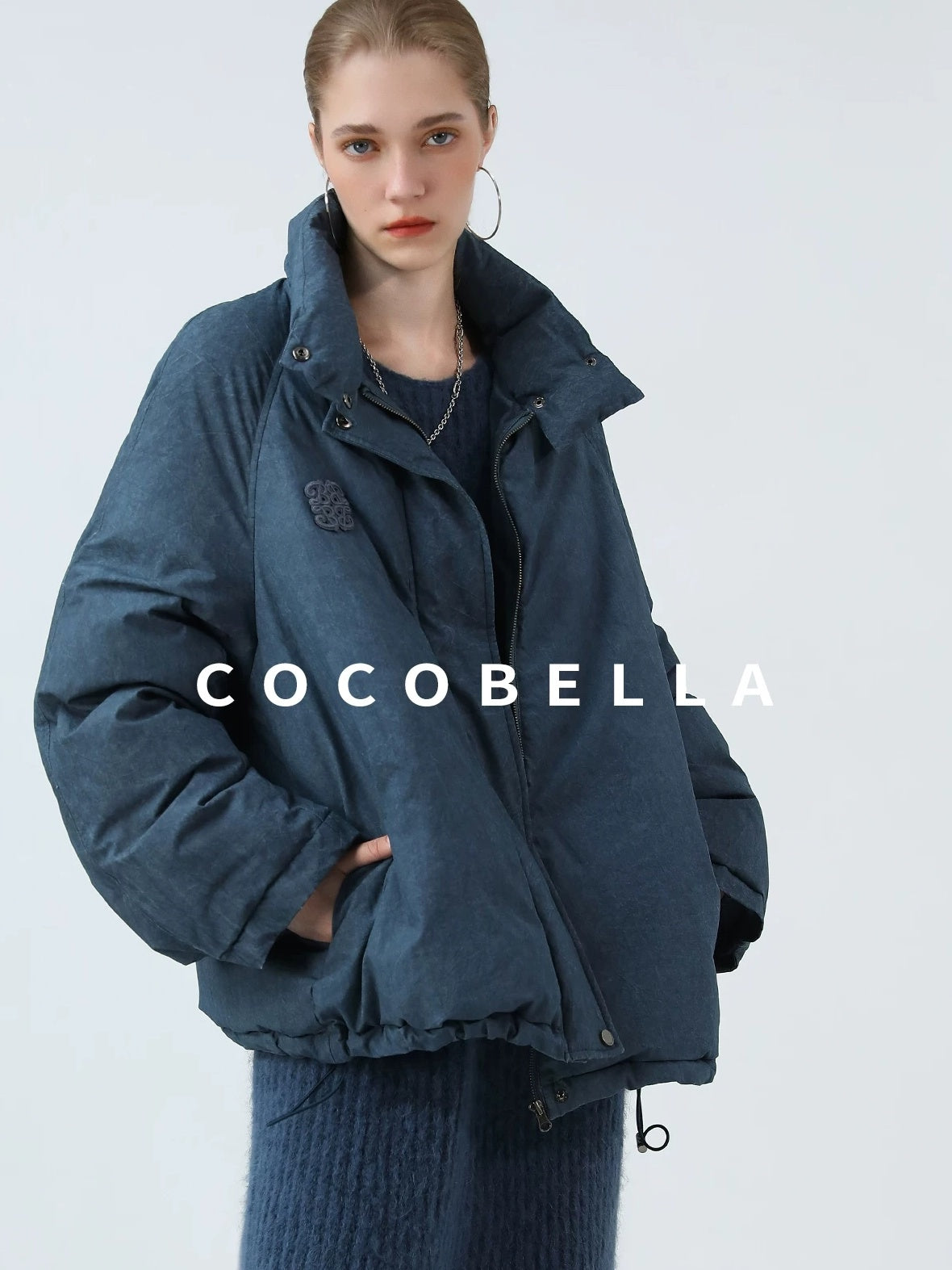 COCOBELLA 90% White Duck Down Straight Fit Vintage Blue Urban Short Down Jackets