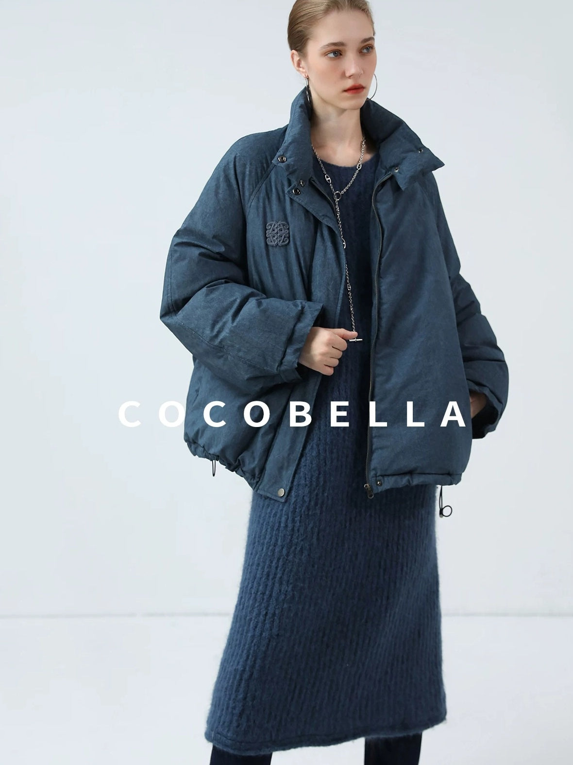 COCOBELLA 90% White Duck Down Straight Fit Vintage Blue Urban Short Down Jackets