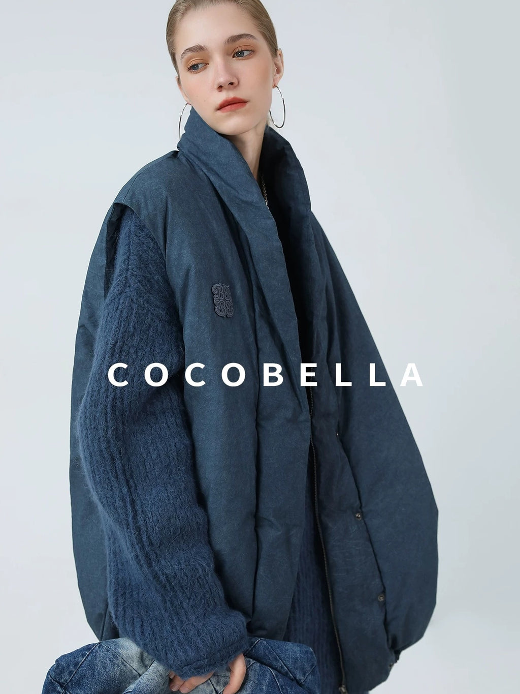 COCOBELLA 90% White Duck Down Straight Fit Vintage Blue Urban Short Down Jackets