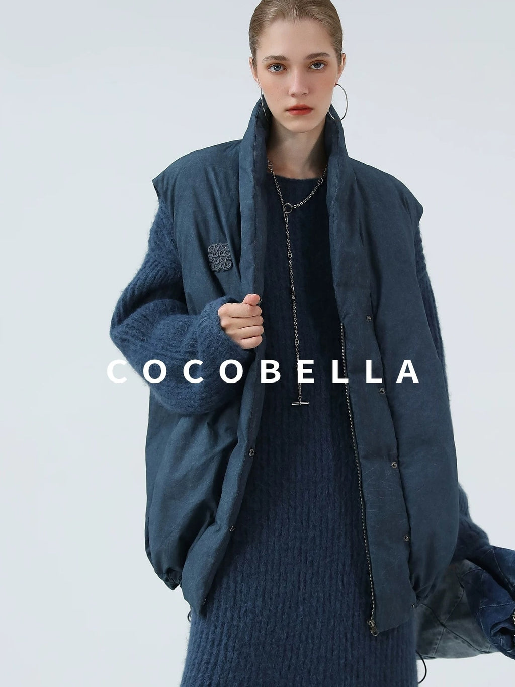 COCOBELLA 90% White Duck Down Straight Fit Vintage Blue Urban Short Down Jackets