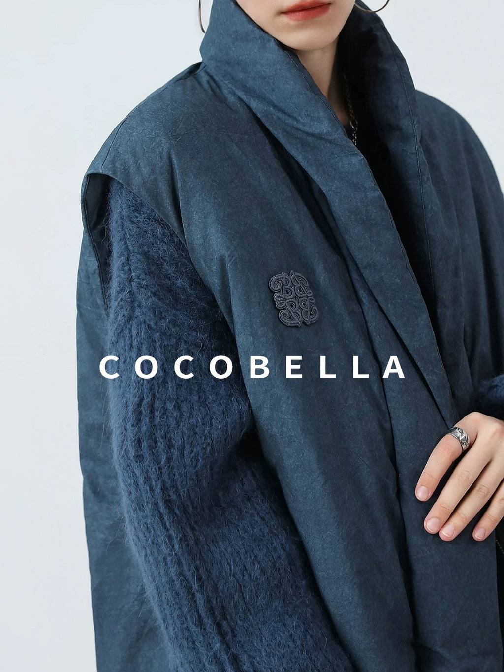 COCOBELLA 90% White Duck Down Straight Fit Vintage Blue Urban Short Down Jackets