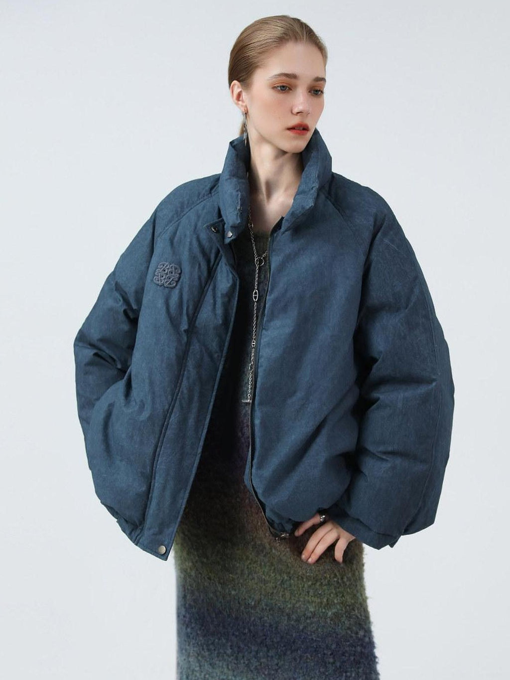 COCOBELLA 90% White Duck Down Straight Fit Vintage Blue Urban Short Down Jackets