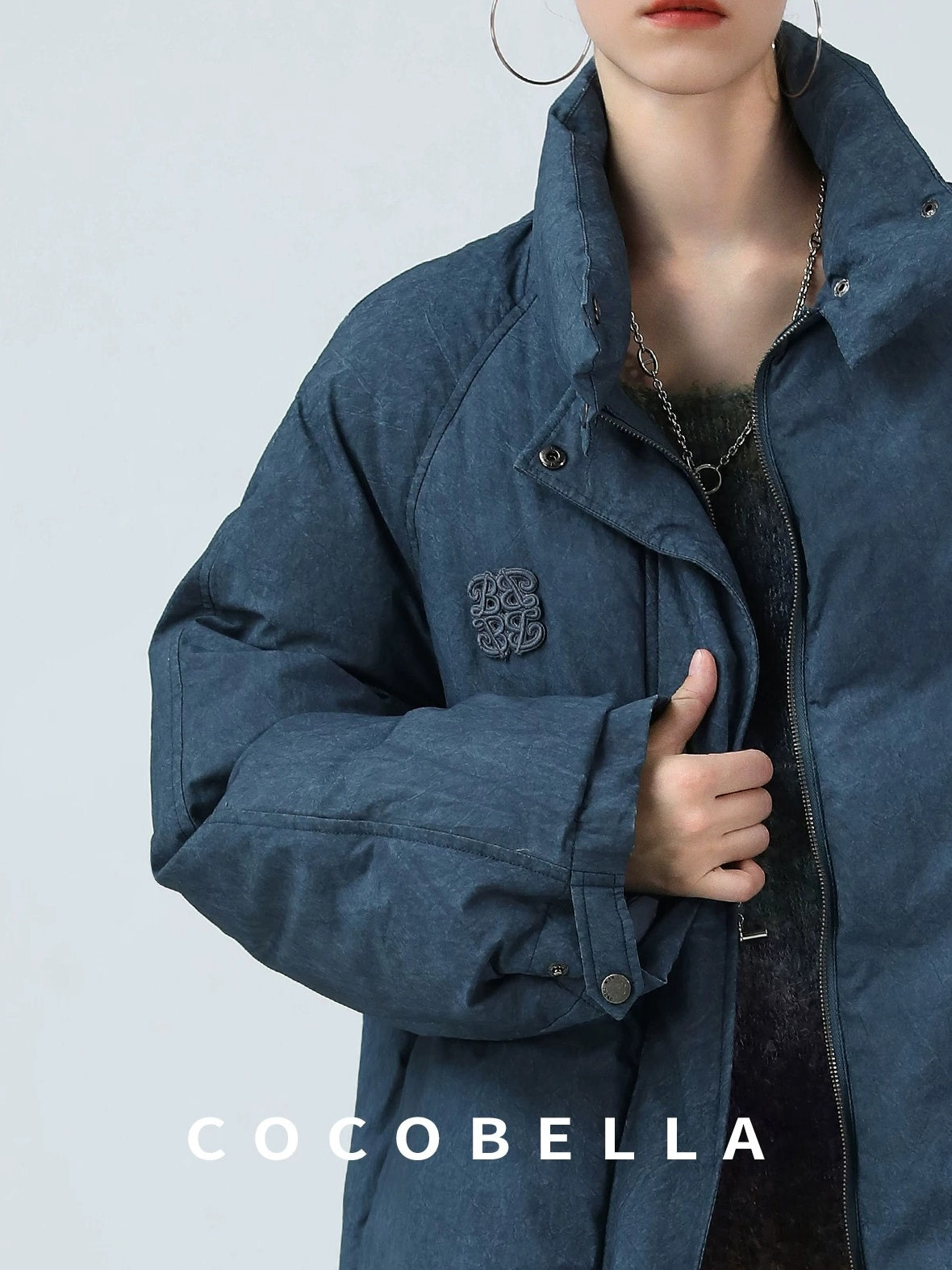 COCOBELLA 90% White Duck Down Straight Fit Vintage Blue Urban Short Down Jackets