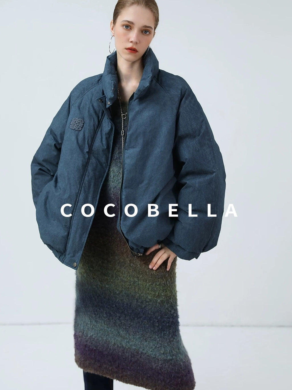 COCOBELLA 90% White Duck Down Straight Fit Vintage Blue Urban Short Down Jackets