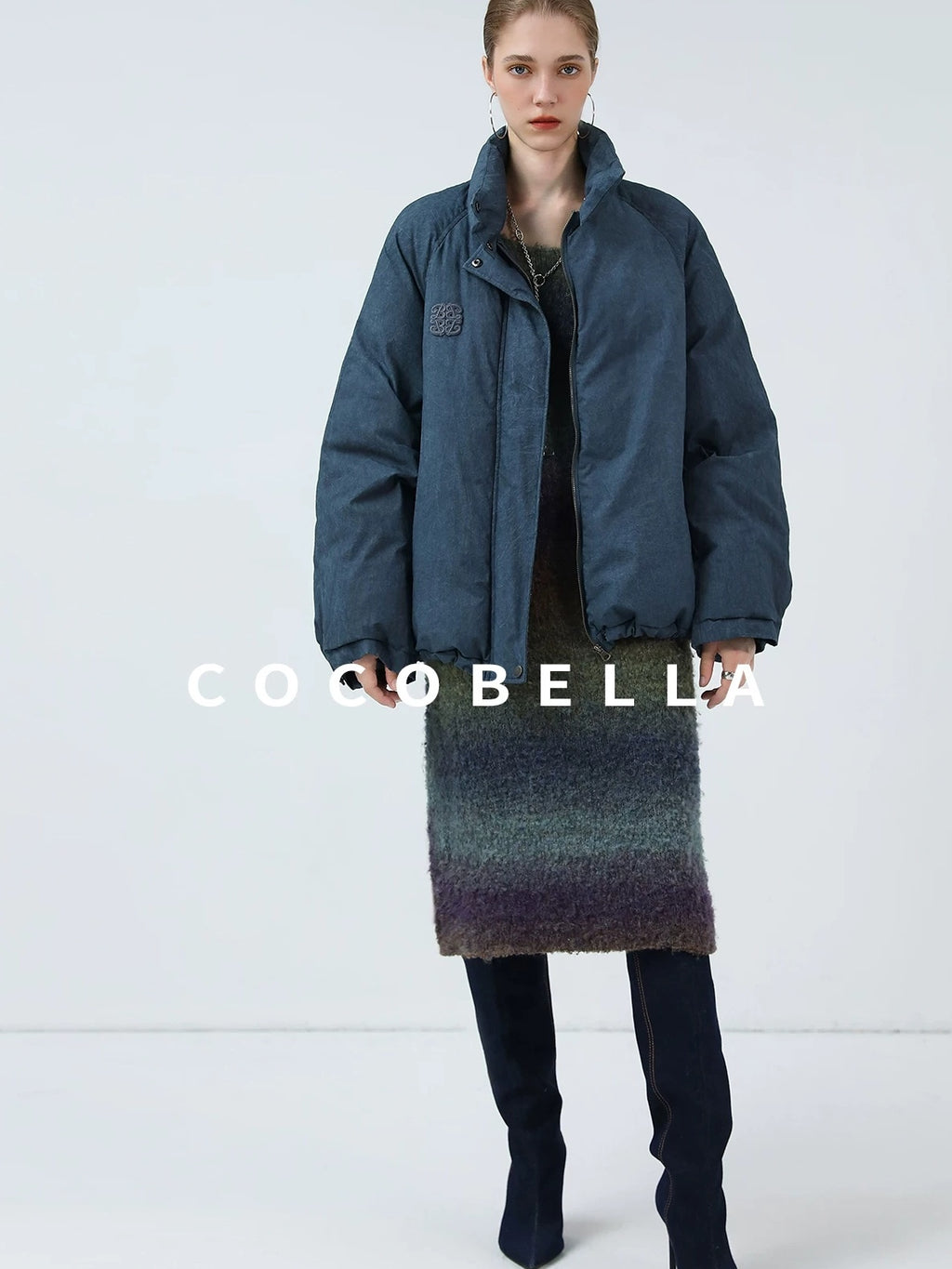 COCOBELLA 90% White Duck Down Straight Fit Vintage Blue Urban Short Down Jackets