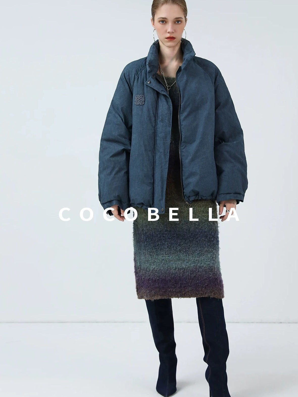 COCOBELLA 90% White Duck Down Straight Fit Vintage Blue Urban Short Down Jackets