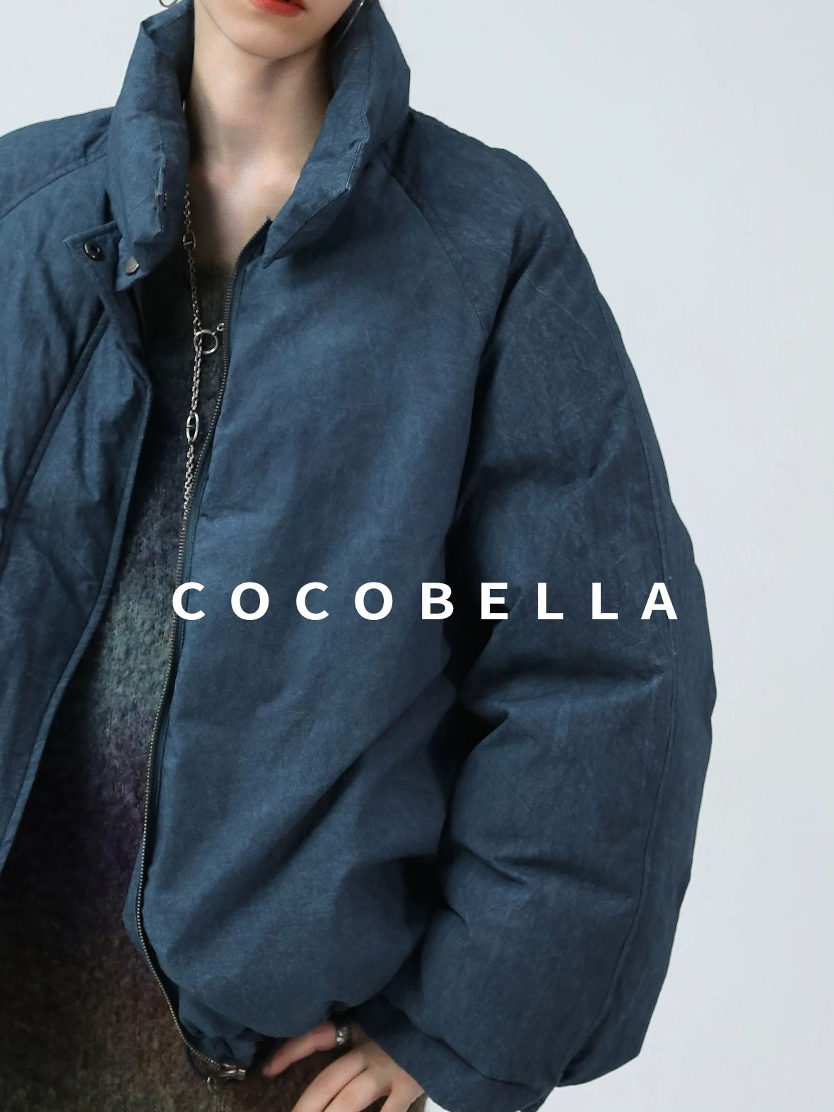 COCOBELLA 90% White Duck Down Straight Fit Vintage Blue Urban Short Down Jackets