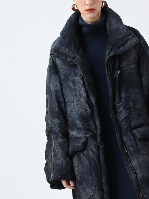 COCOBELLA 90% White Duck Down Straight Long Pleated Ink Blue Women City Down Jackets