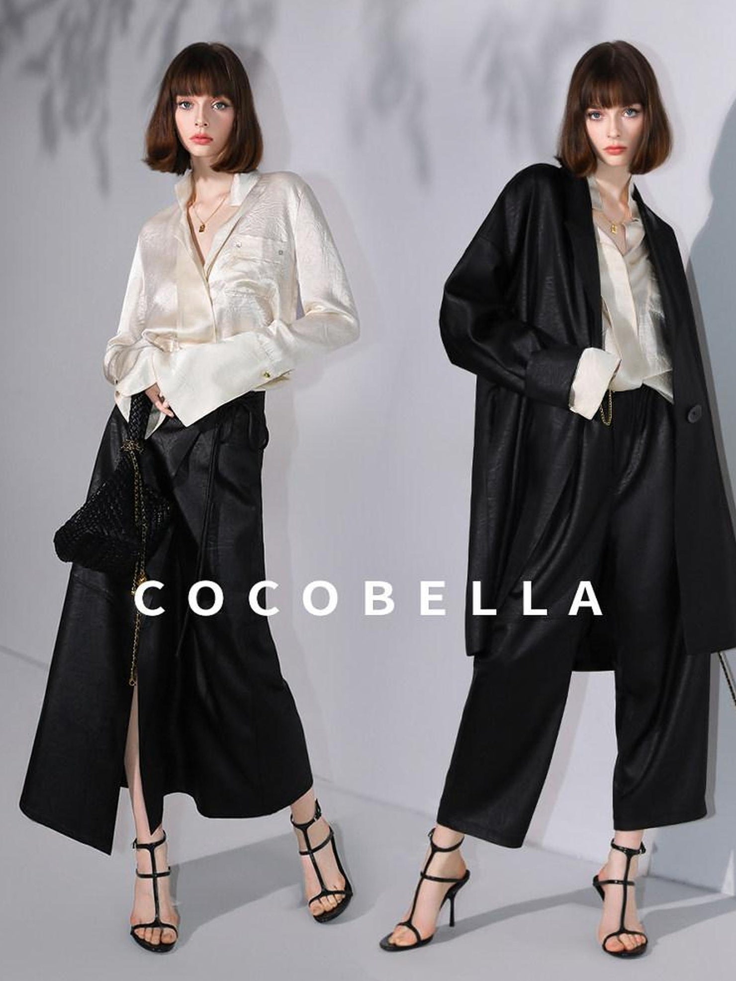 COCOBELLA Acetate Silk Finish Button Pleated Pocket Collared Long Sleeve Office Shirts