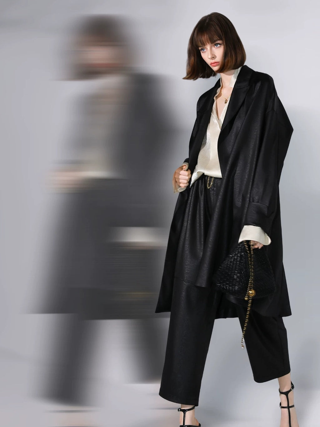 COCOBELLA Acetate Silk Finish Button Pleated Pocket Collared Long Sleeve Office Shirts