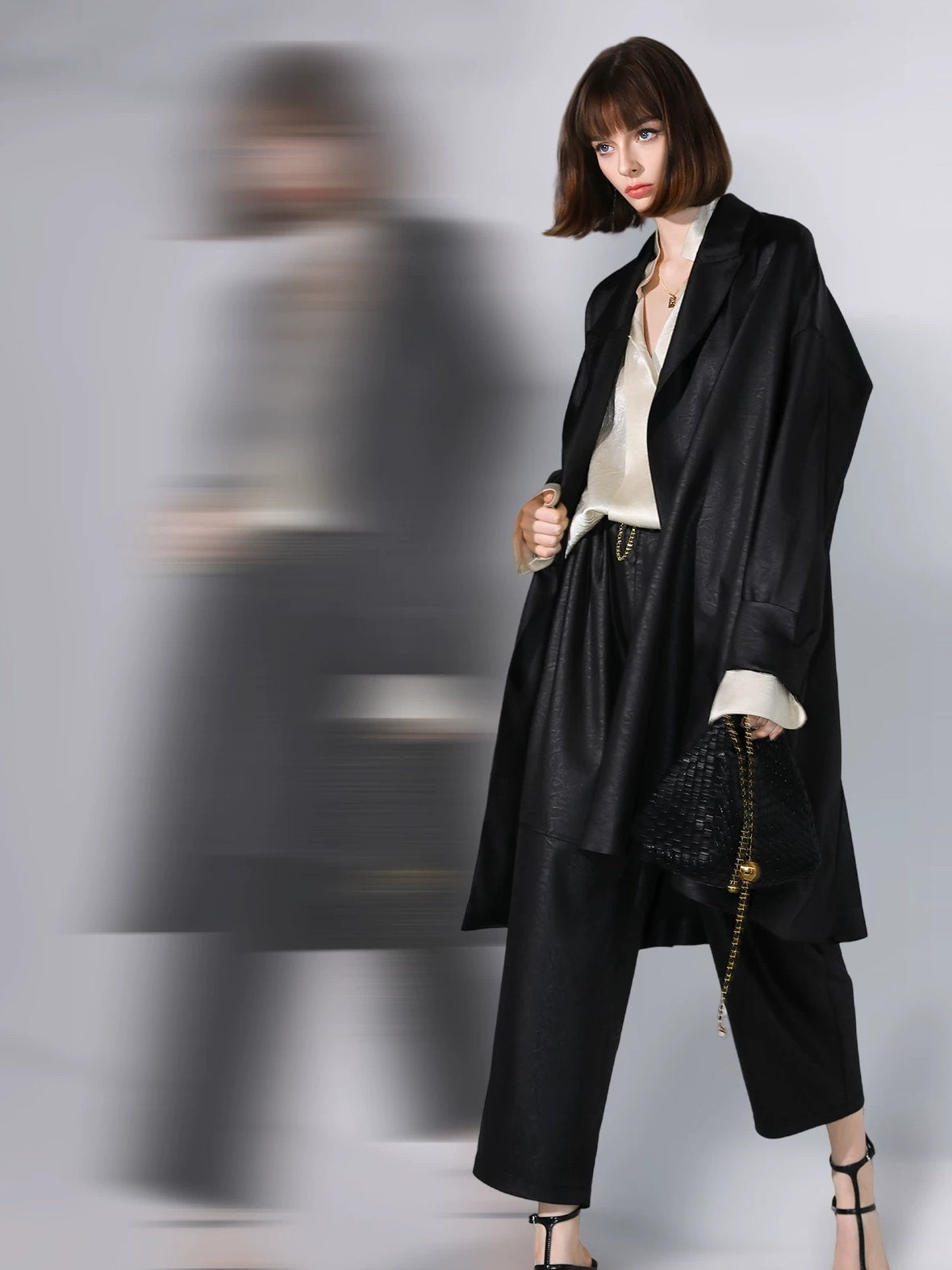 COCOBELLA Acetate Silk Finish Button Pleated Pocket Collared Long Sleeve Office Shirts