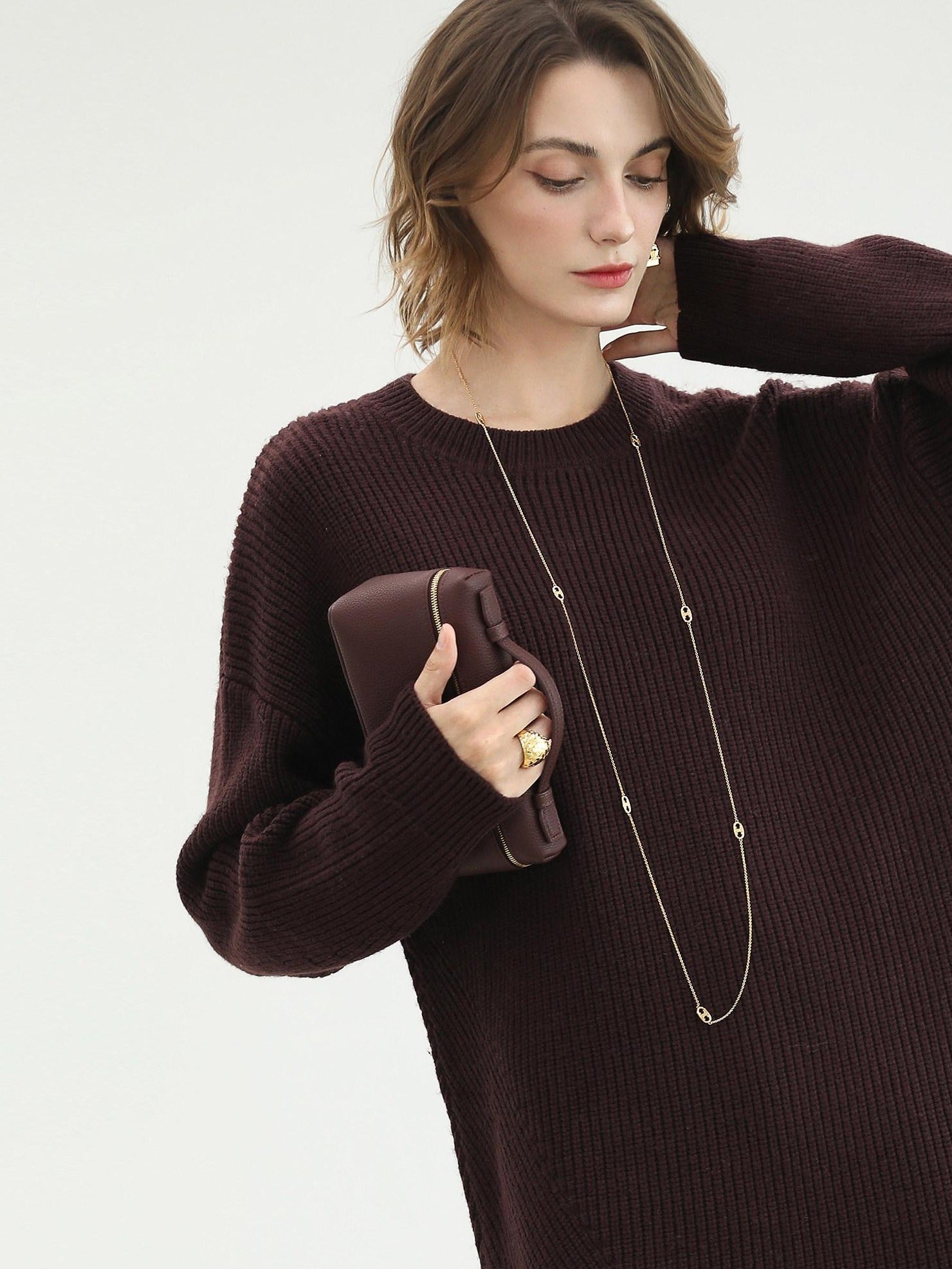 COCOBELLA Acrylic Knit Asymmetric Drop Shoulder H Shaped Straight Work Dresses