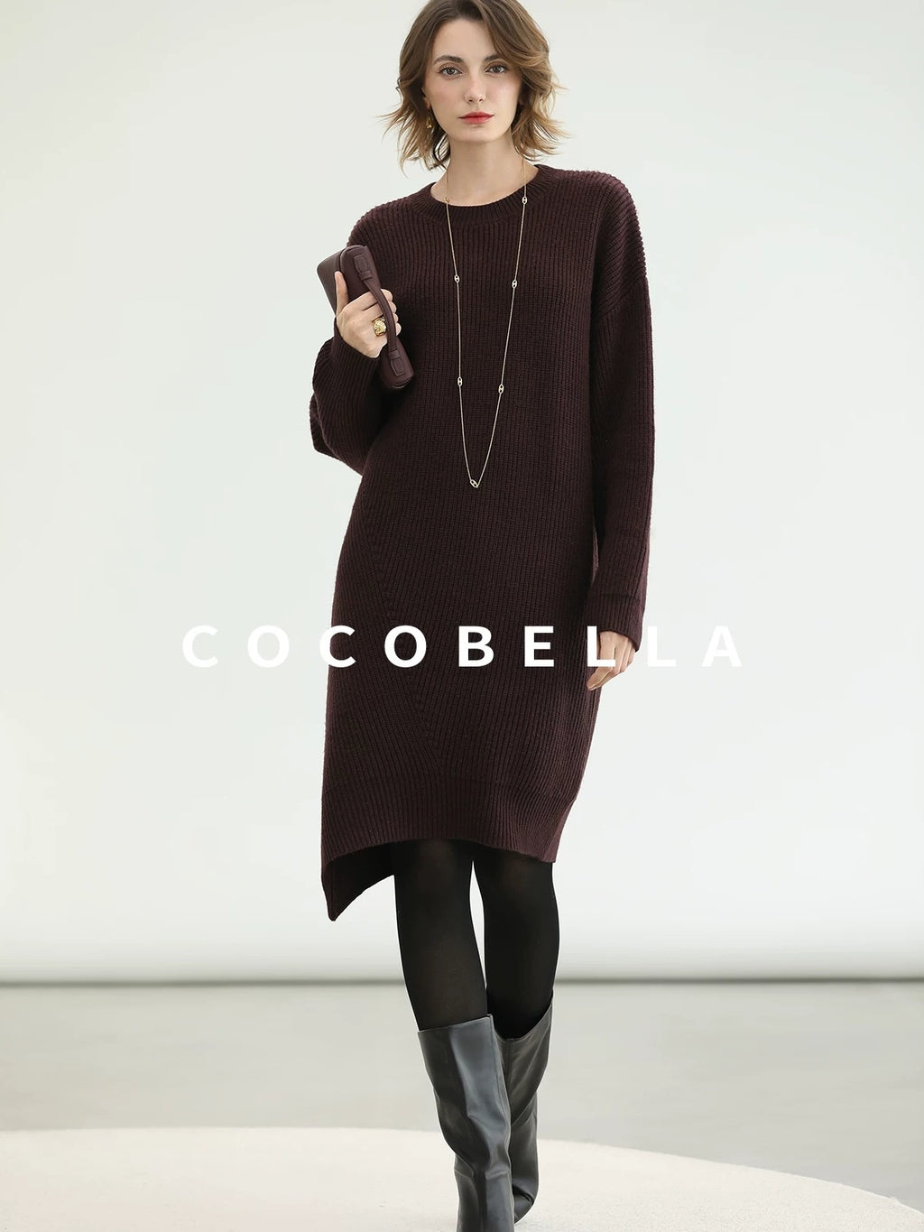 COCOBELLA Acrylic Knit Asymmetric Drop Shoulder H Shaped Straight Work Dresses