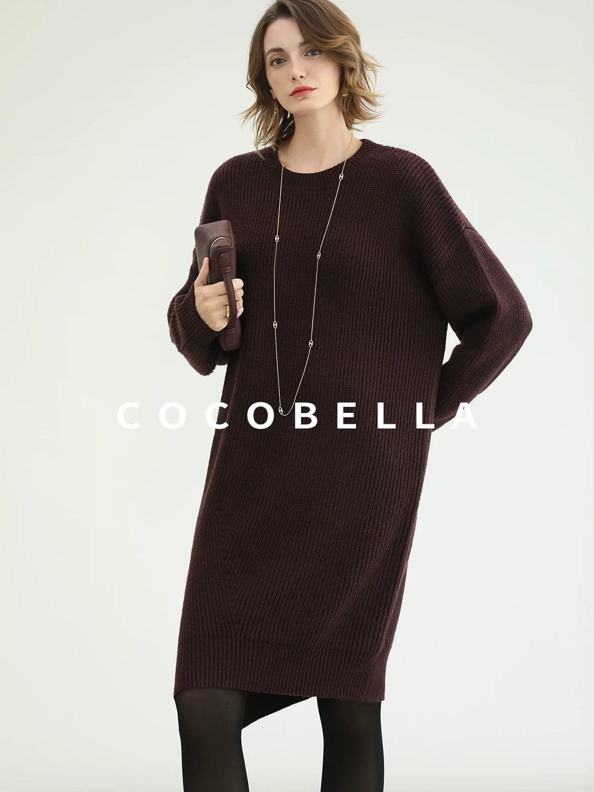 COCOBELLA Acrylic Knit Asymmetric Drop Shoulder H Shaped Straight Work Dresses