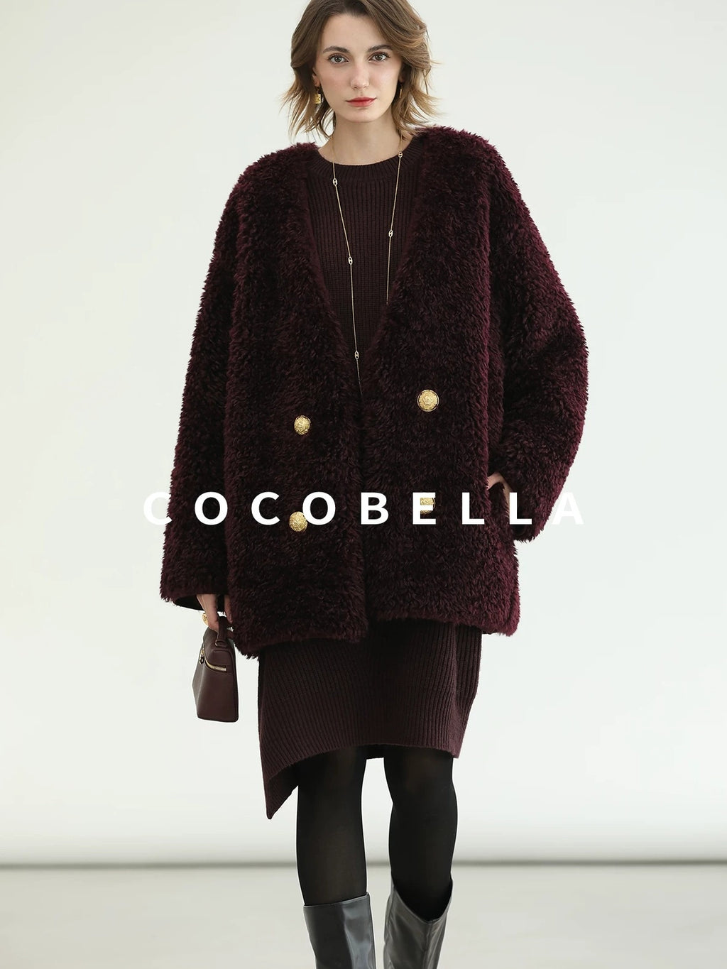 COCOBELLA Acrylic Knit Asymmetric Drop Shoulder H Shaped Straight Work Dresses