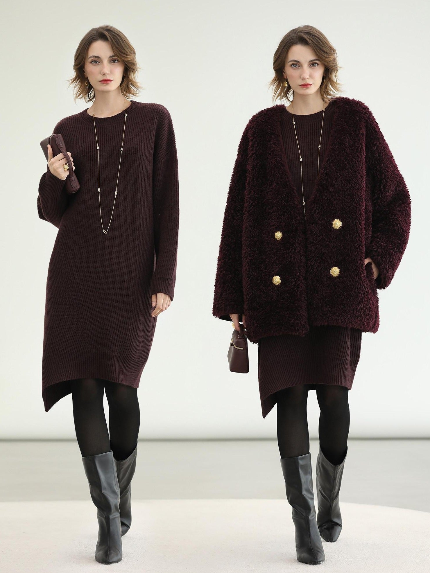 COCOBELLA Acrylic Knit Asymmetric Drop Shoulder H Shaped Straight Work Dresses