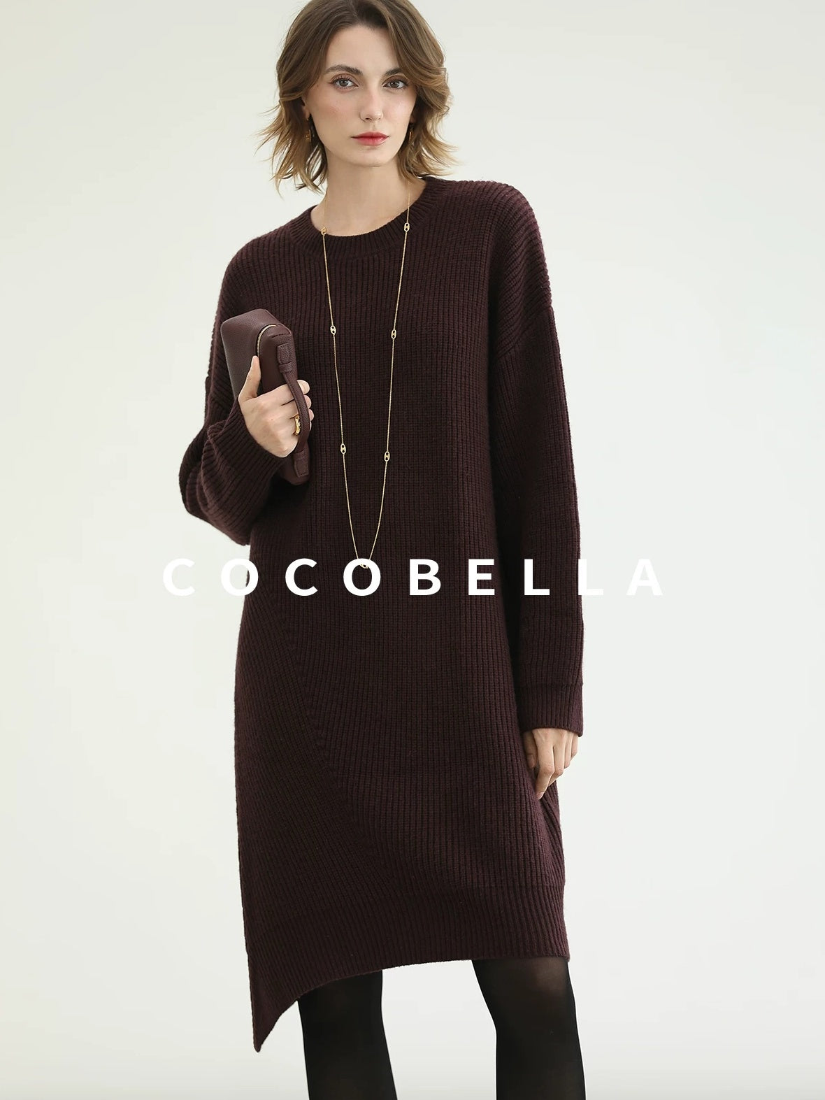 COCOBELLA Acrylic Knit Asymmetric Drop Shoulder H Shaped Straight Work Dresses