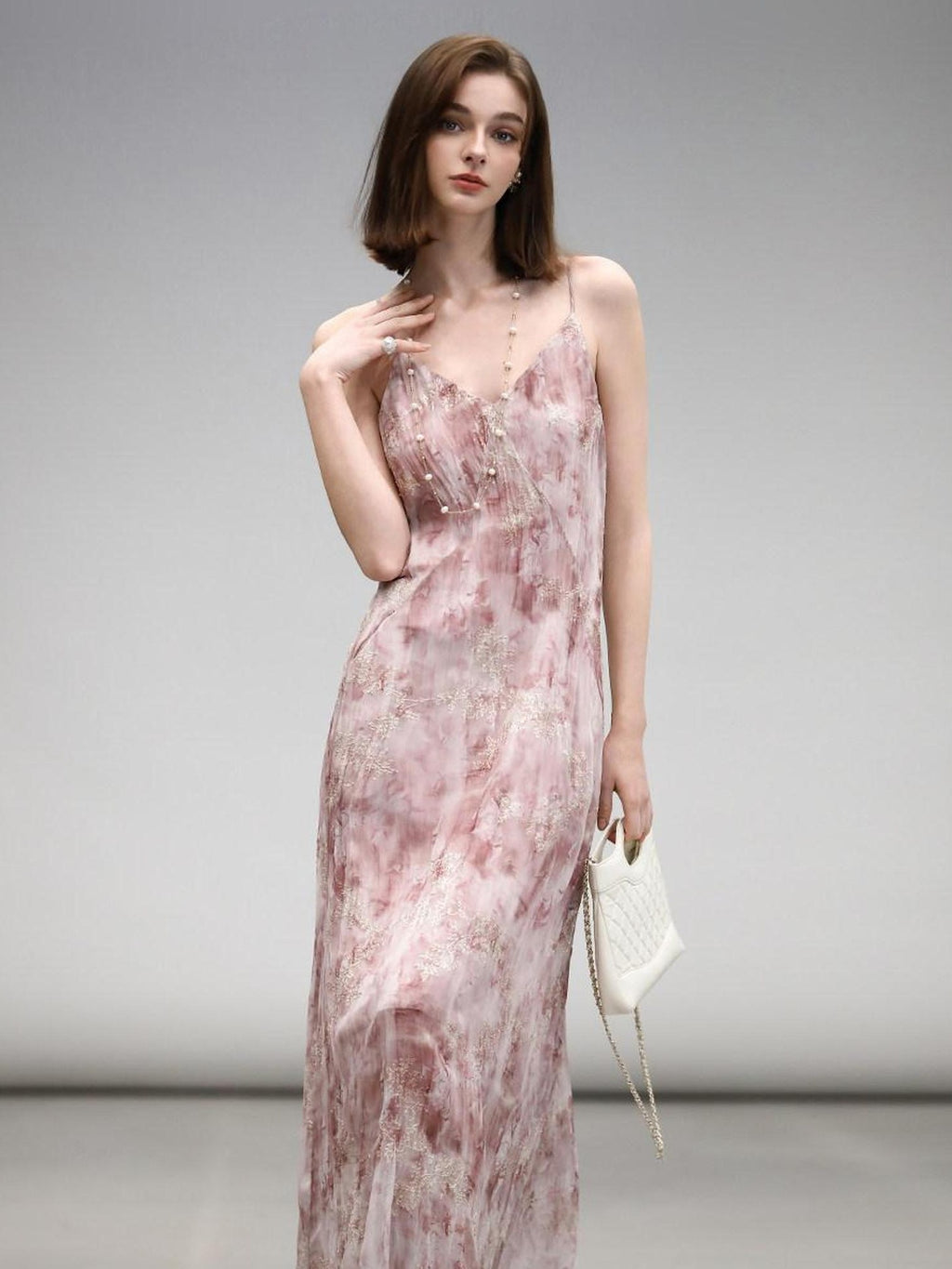 COCOBELLA Adjustable Straps Embroidered A Line V Neck Slip Dress Misty Rose Travel Dresses