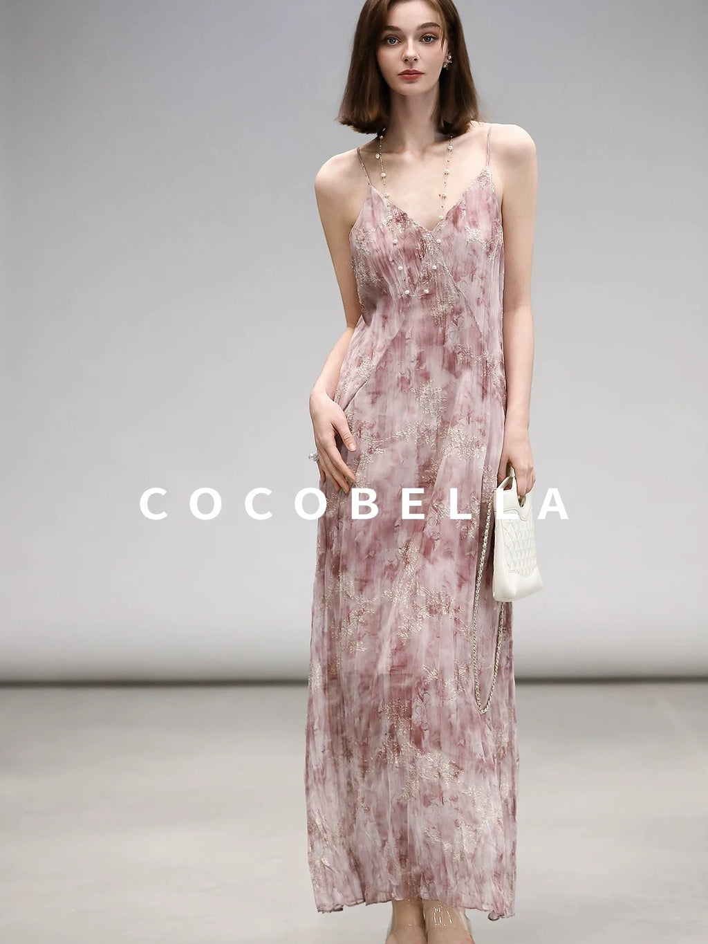 COCOBELLA Adjustable Straps Embroidered A Line V Neck Slip Dress Misty Rose Travel Dresses