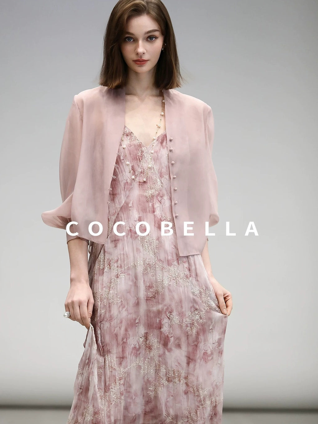 COCOBELLA Adjustable Straps Embroidered A Line V Neck Slip Dress Misty Rose Travel Dresses