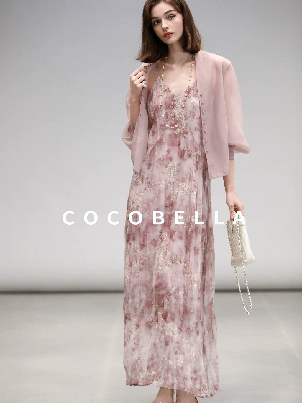 COCOBELLA Adjustable Straps Embroidered A Line V Neck Slip Dress Misty Rose Travel Dresses