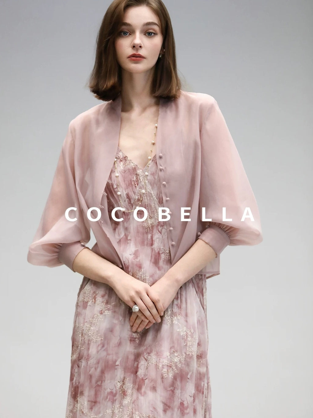COCOBELLA Adjustable Straps Embroidered A Line V Neck Slip Dress Misty Rose Travel Dresses