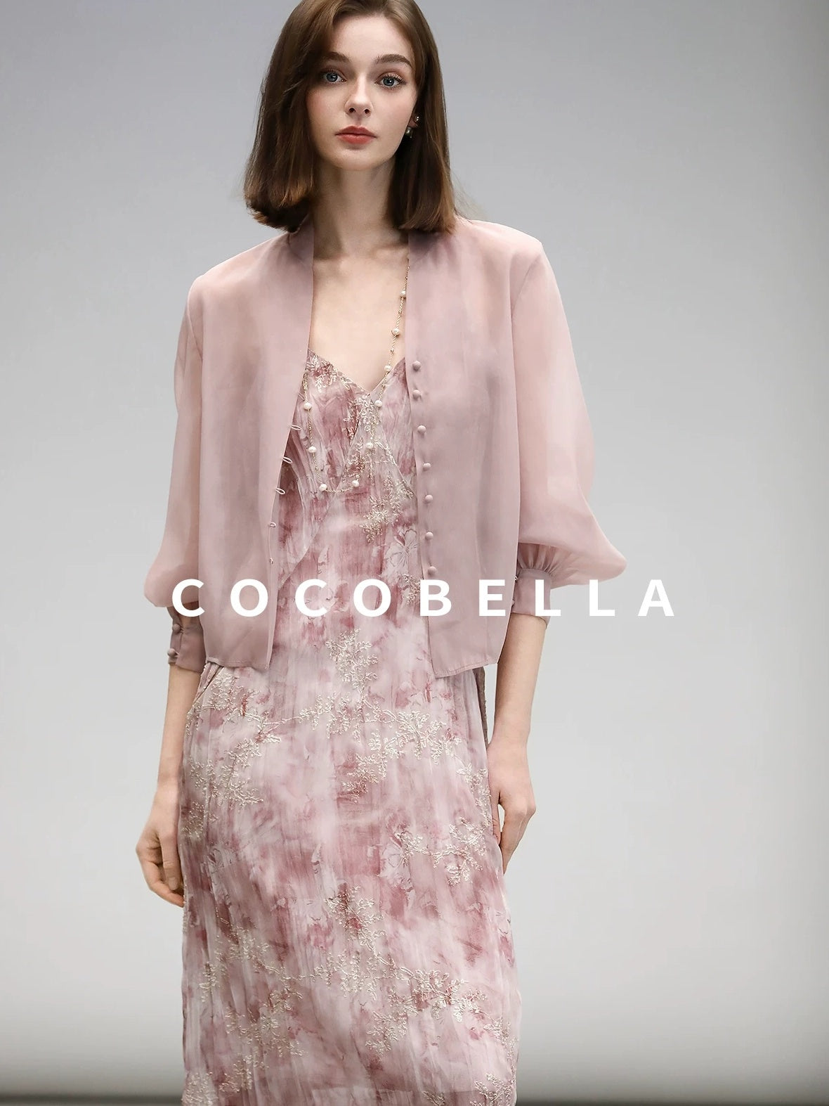 COCOBELLA Adjustable Straps Embroidered A Line V Neck Slip Dress Misty Rose Travel Dresses