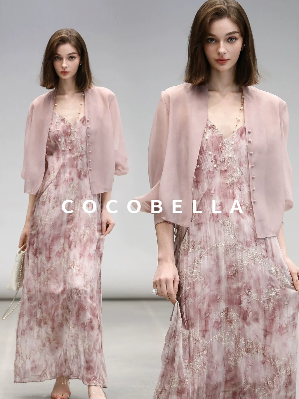 COCOBELLA Adjustable Straps Embroidered A Line V Neck Slip Dress Misty Rose Travel Dresses