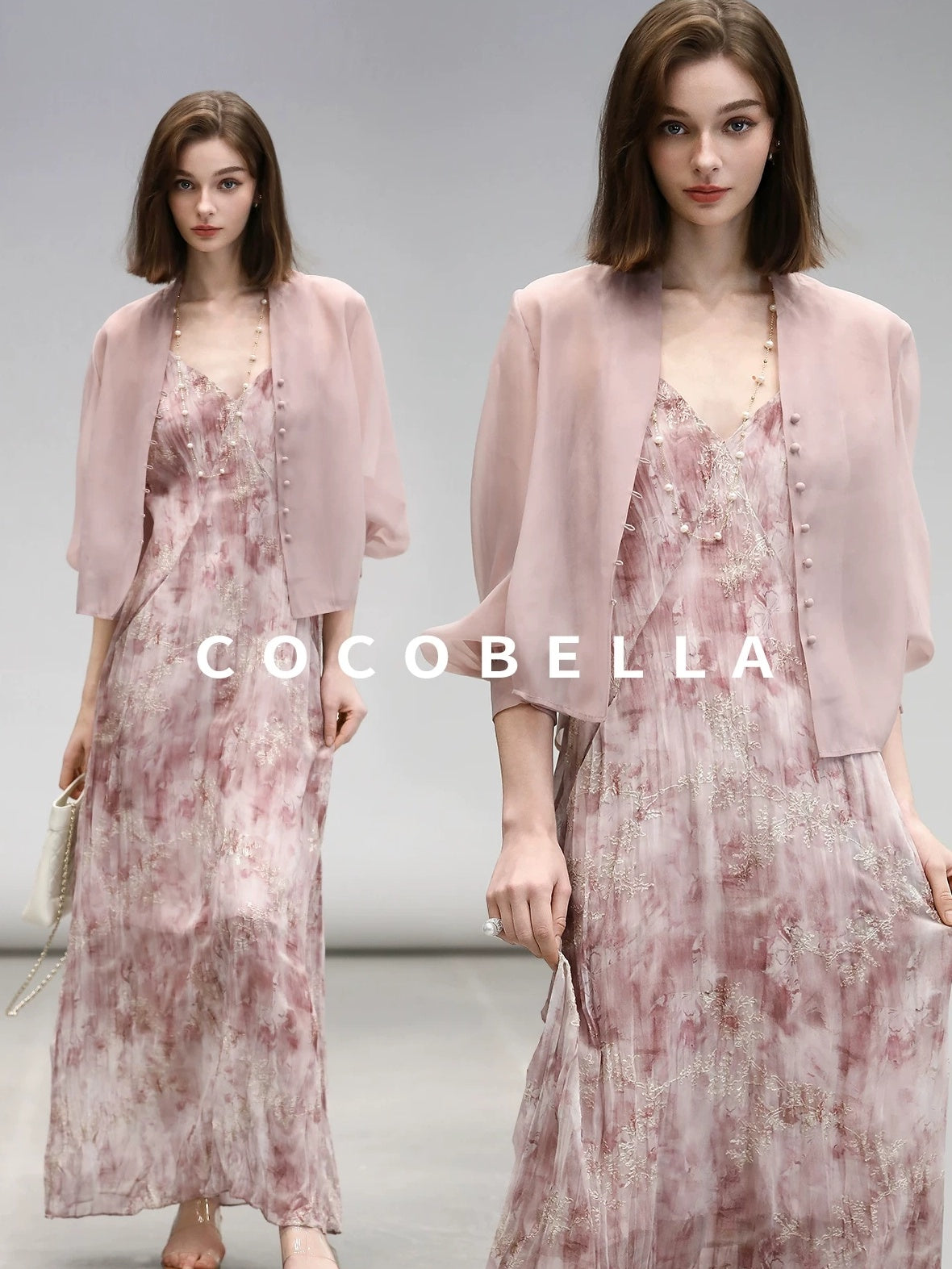 COCOBELLA Adjustable Straps Embroidered A Line V Neck Slip Dress Misty Rose Travel Dresses