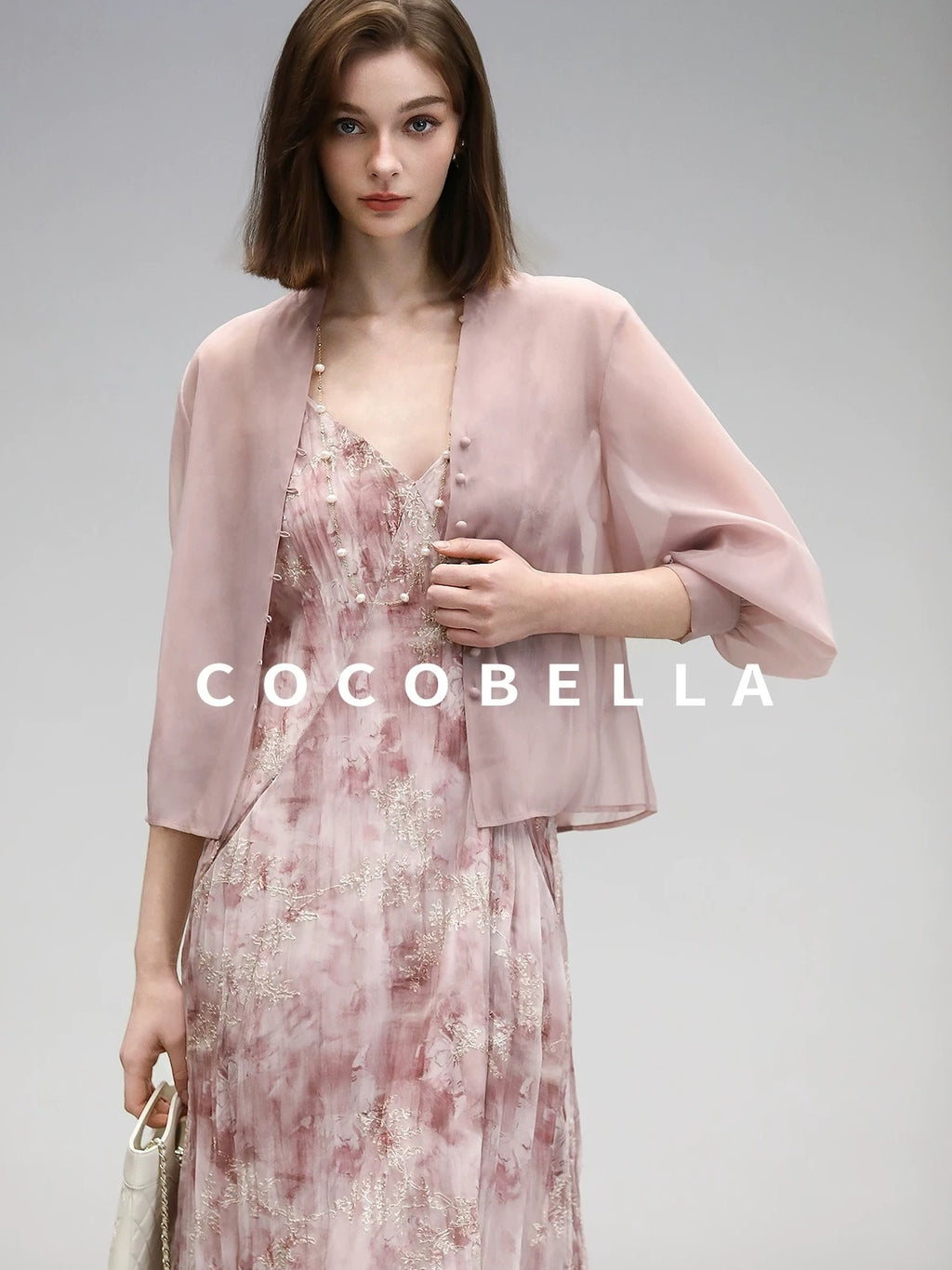 COCOBELLA Adjustable Straps Embroidered A Line V Neck Slip Dress Misty Rose Travel Dresses