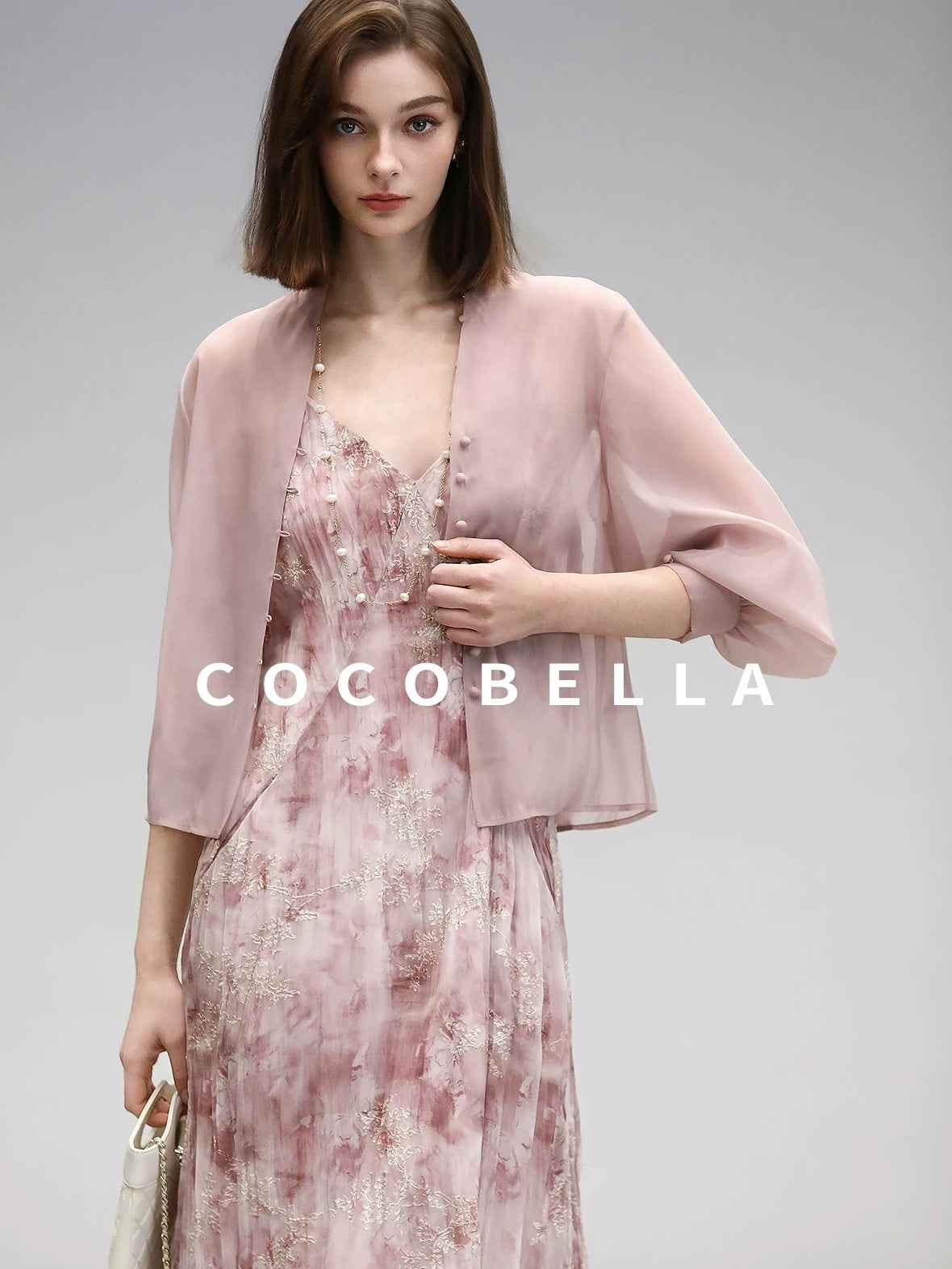 COCOBELLA Adjustable Straps Embroidered A Line V Neck Slip Dress Misty Rose Travel Dresses