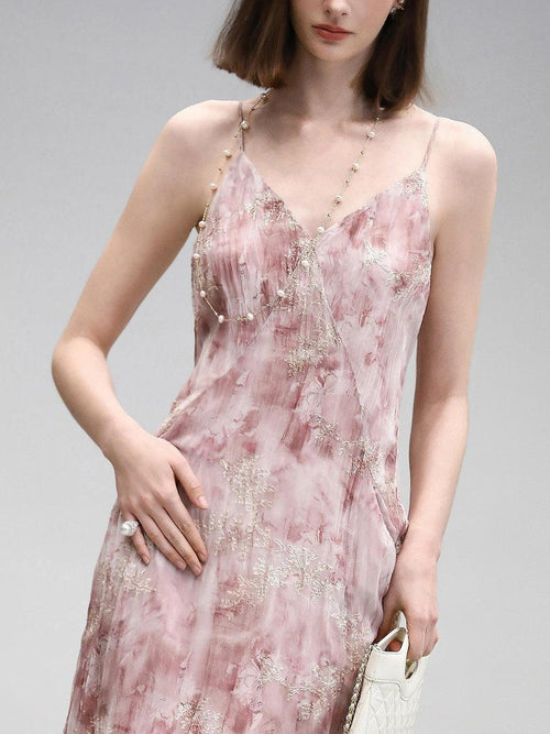 COCOBELLA Adjustable Straps Embroidered A Line V Neck Slip Dress Misty Rose Travel Dresses