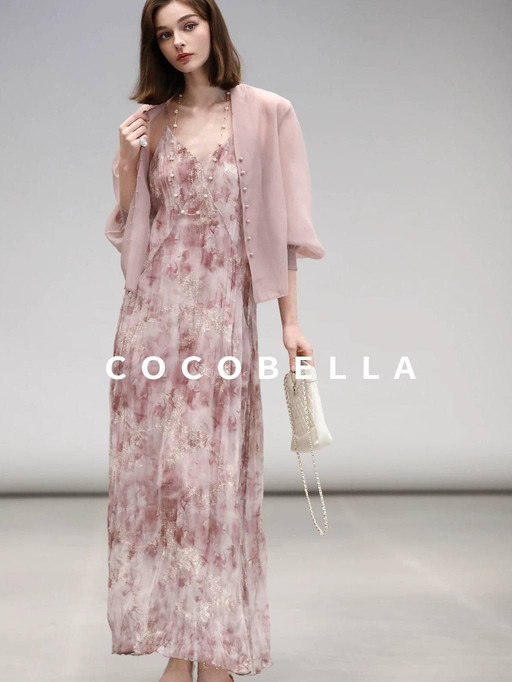 COCOBELLA Adjustable Straps Embroidered A Line V Neck Slip Dress Misty Rose Travel Dresses