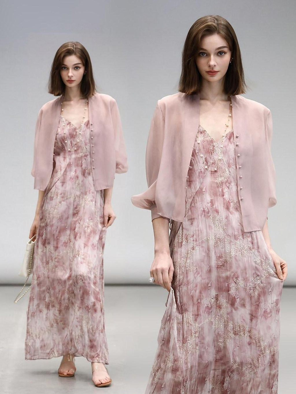 COCOBELLA Adjustable Straps Embroidered A Line V Neck Slip Dress Misty Rose Travel Dresses