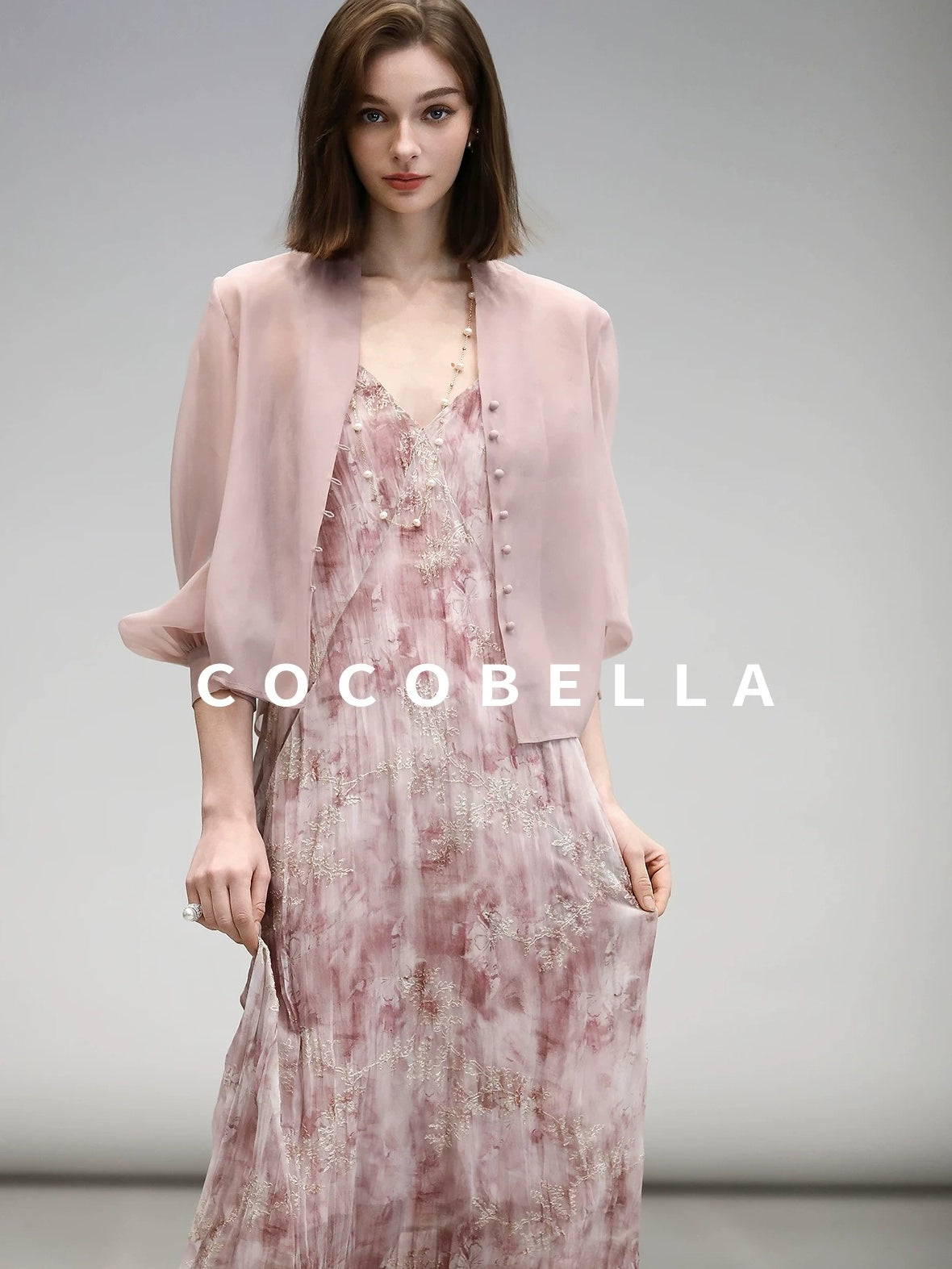 COCOBELLA Adjustable Straps Embroidered A Line V Neck Slip Dress Misty Rose Travel Dresses