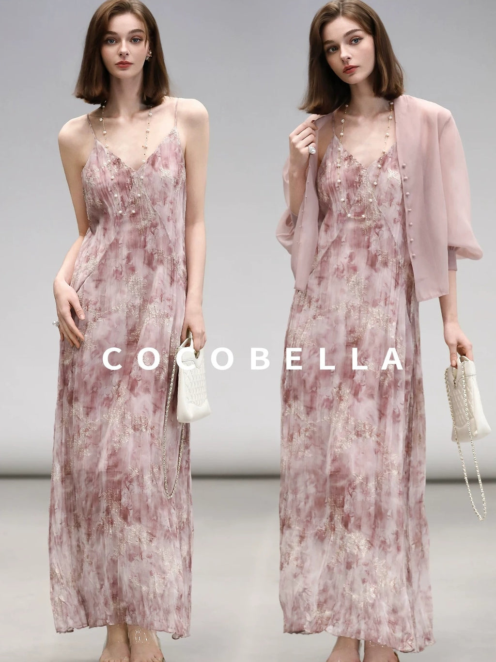 COCOBELLA Adjustable Straps Embroidered A Line V Neck Slip Dress Misty Rose Travel Dresses