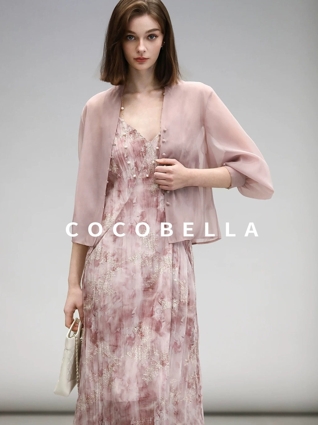 COCOBELLA Adjustable Straps Embroidered A Line V Neck Slip Dress Misty Rose Travel Dresses