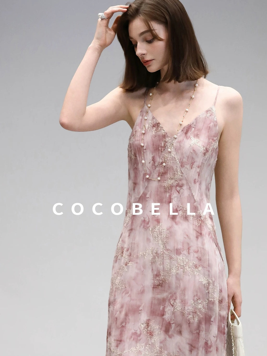 COCOBELLA Adjustable Straps Embroidered A Line V Neck Slip Dress Misty Rose Travel Dresses