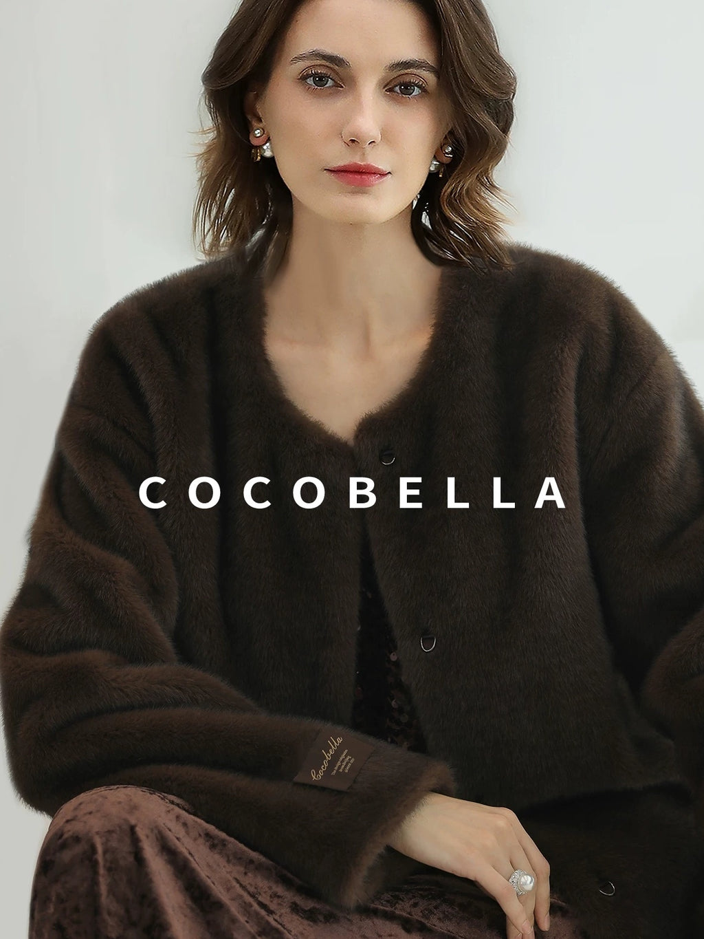 COCOBELLA All Over Faux Fur Short Straight Fit Office Women Coffee Brown Jackets