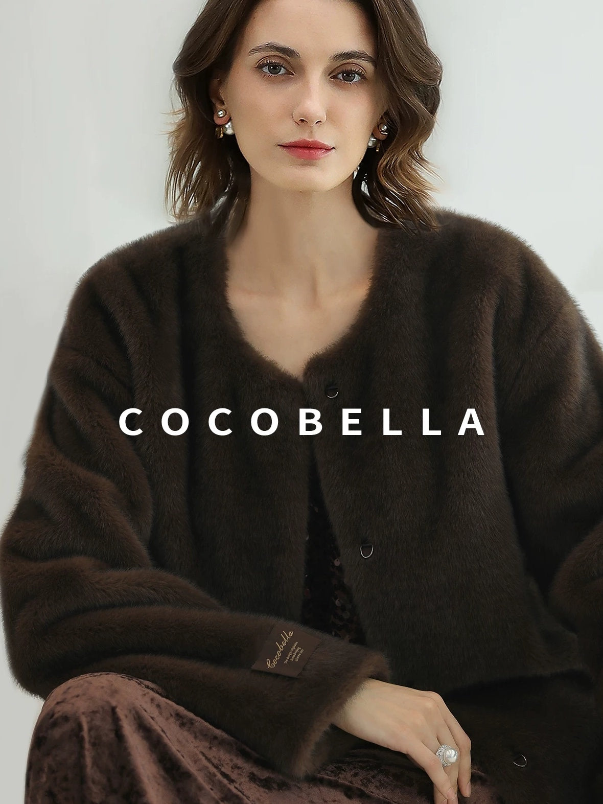 COCOBELLA All Over Faux Fur Short Straight Fit Office Women Coffee Brown Jackets