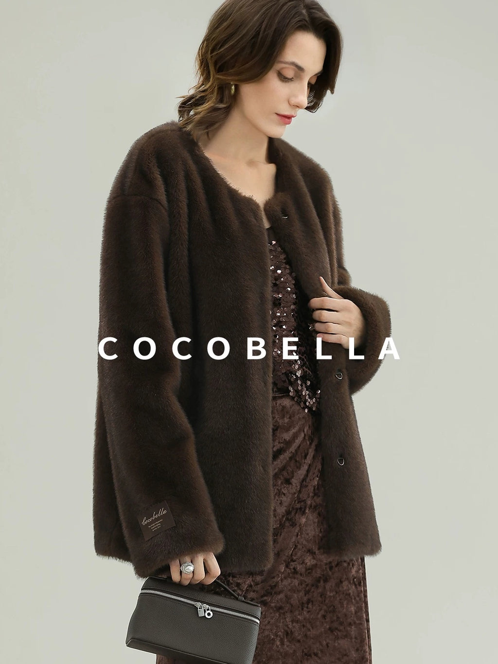 COCOBELLA All Over Faux Fur Short Straight Fit Office Women Coffee Brown Jackets