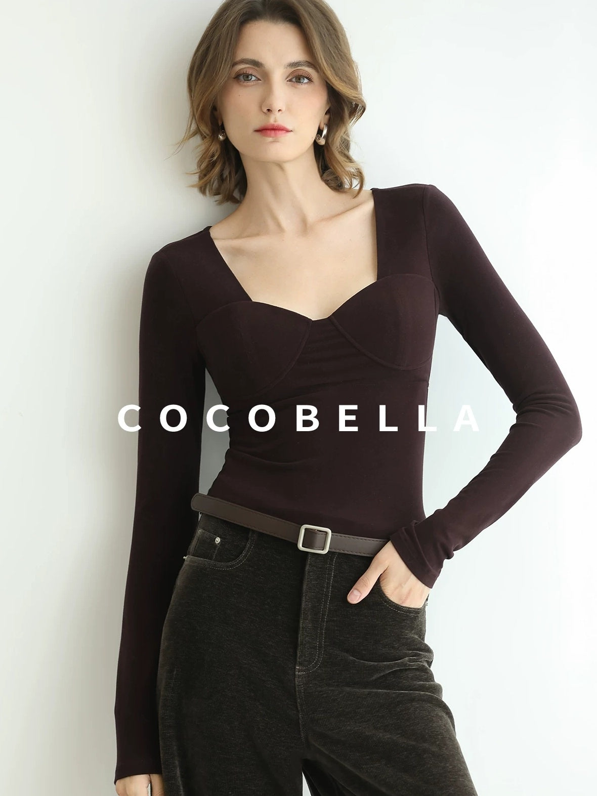 COCOBELLA Anti Static Brushed Knit V Neck Slim Fit Elegant Pullover For Women Work Shirts