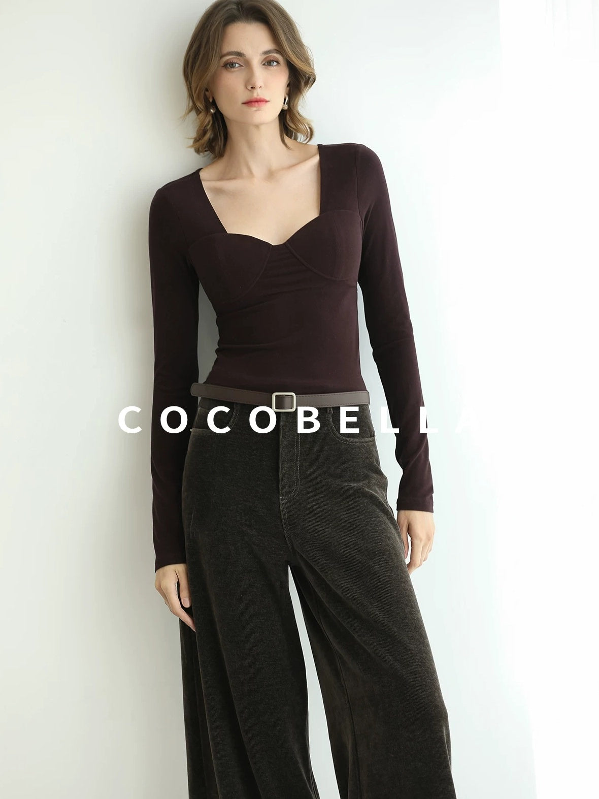 COCOBELLA Anti Static Brushed Knit V Neck Slim Fit Elegant Pullover For Women Work Shirts