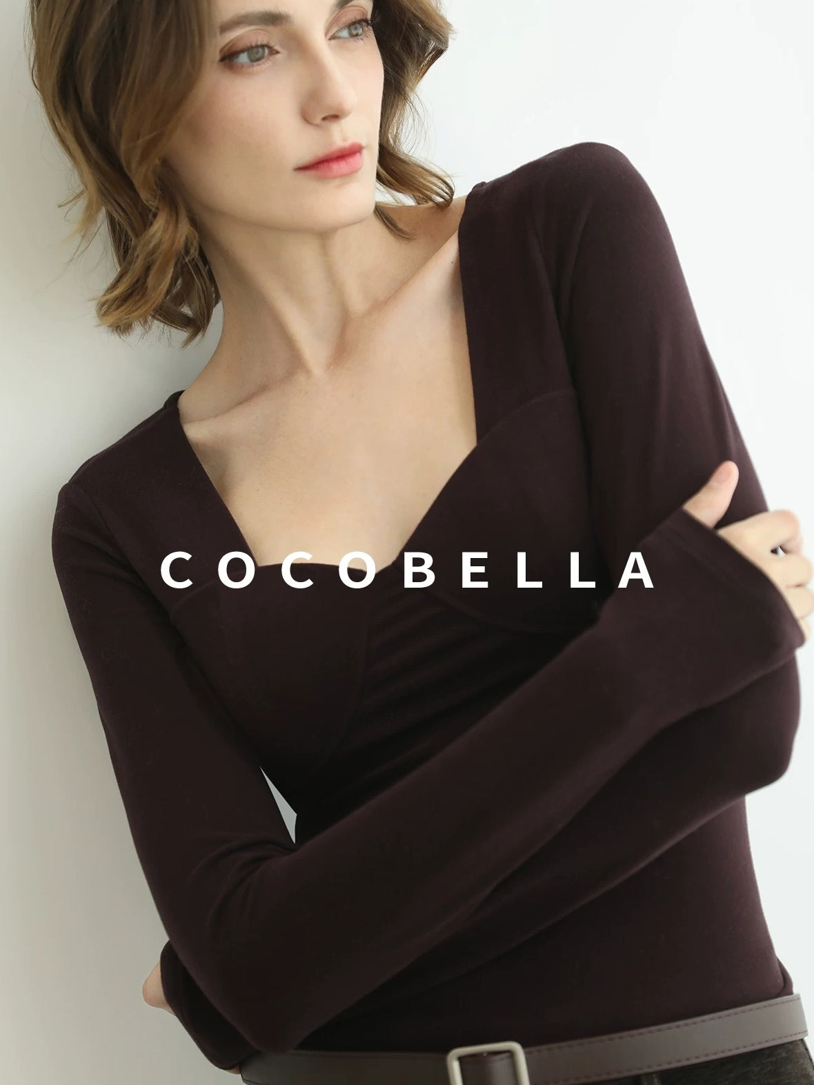 COCOBELLA Anti Static Brushed Knit V Neck Slim Fit Elegant Pullover For Women Work Shirts