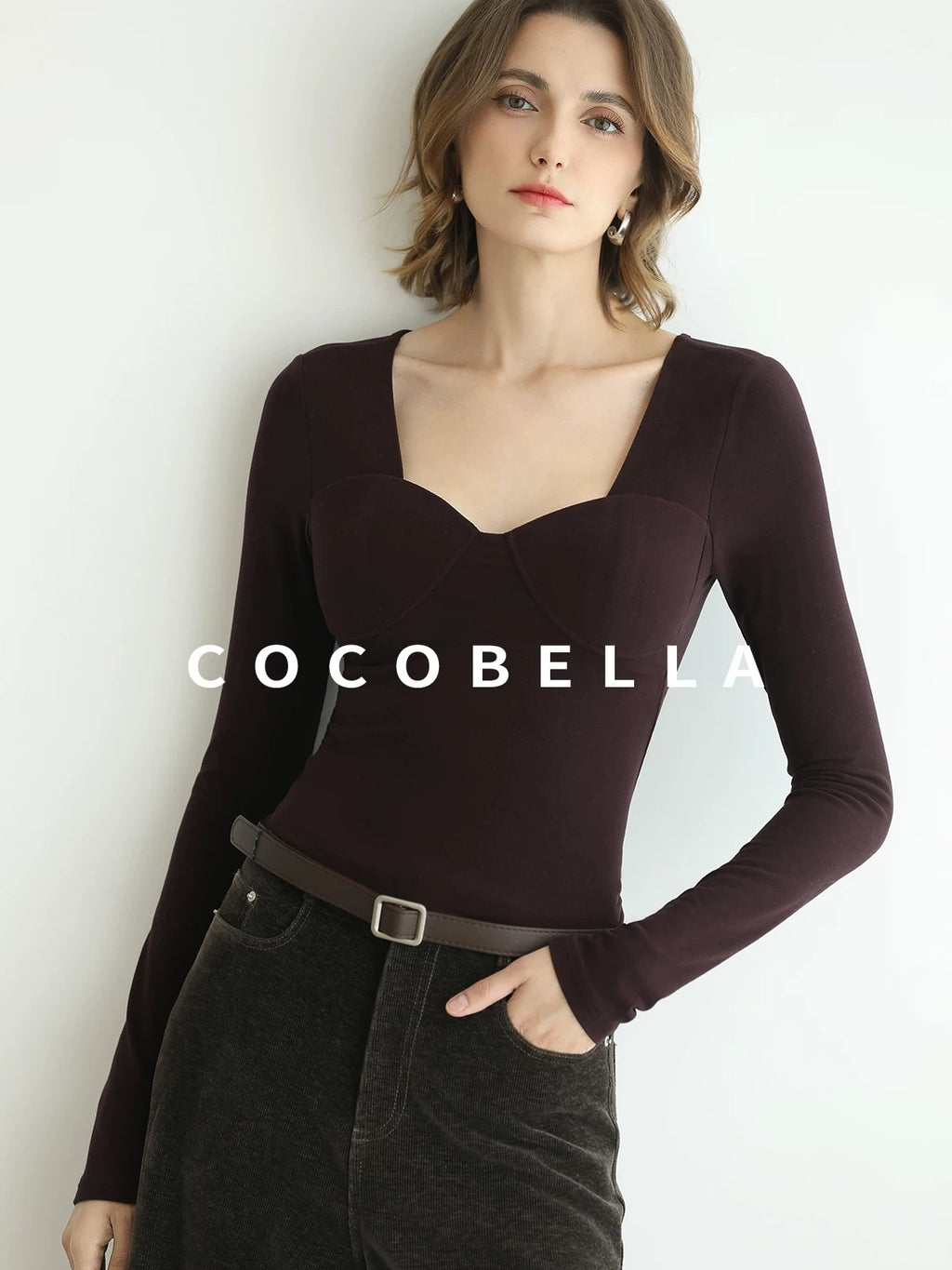 COCOBELLA Anti Static Brushed Knit V Neck Slim Fit Elegant Pullover For Women Work Shirts