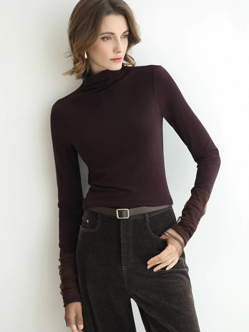 COCOBELLA_Anti_Static_High_Neck_Slim_Fit_Pullover_Mesh_Splice_Women_Long_Sleeve_Shirts_MISSTT