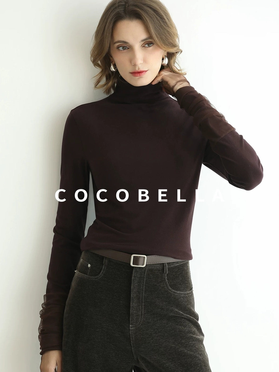 COCOBELLA Anti Static High Neck Slim Fit Pullover Mesh Splice Women Long Sleeve Shirts
