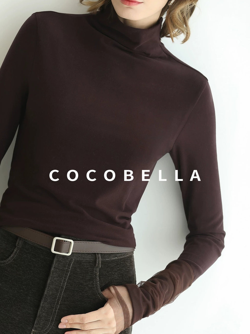 COCOBELLA Anti Static High Neck Slim Fit Pullover Mesh Splice Women Long Sleeve Shirts
