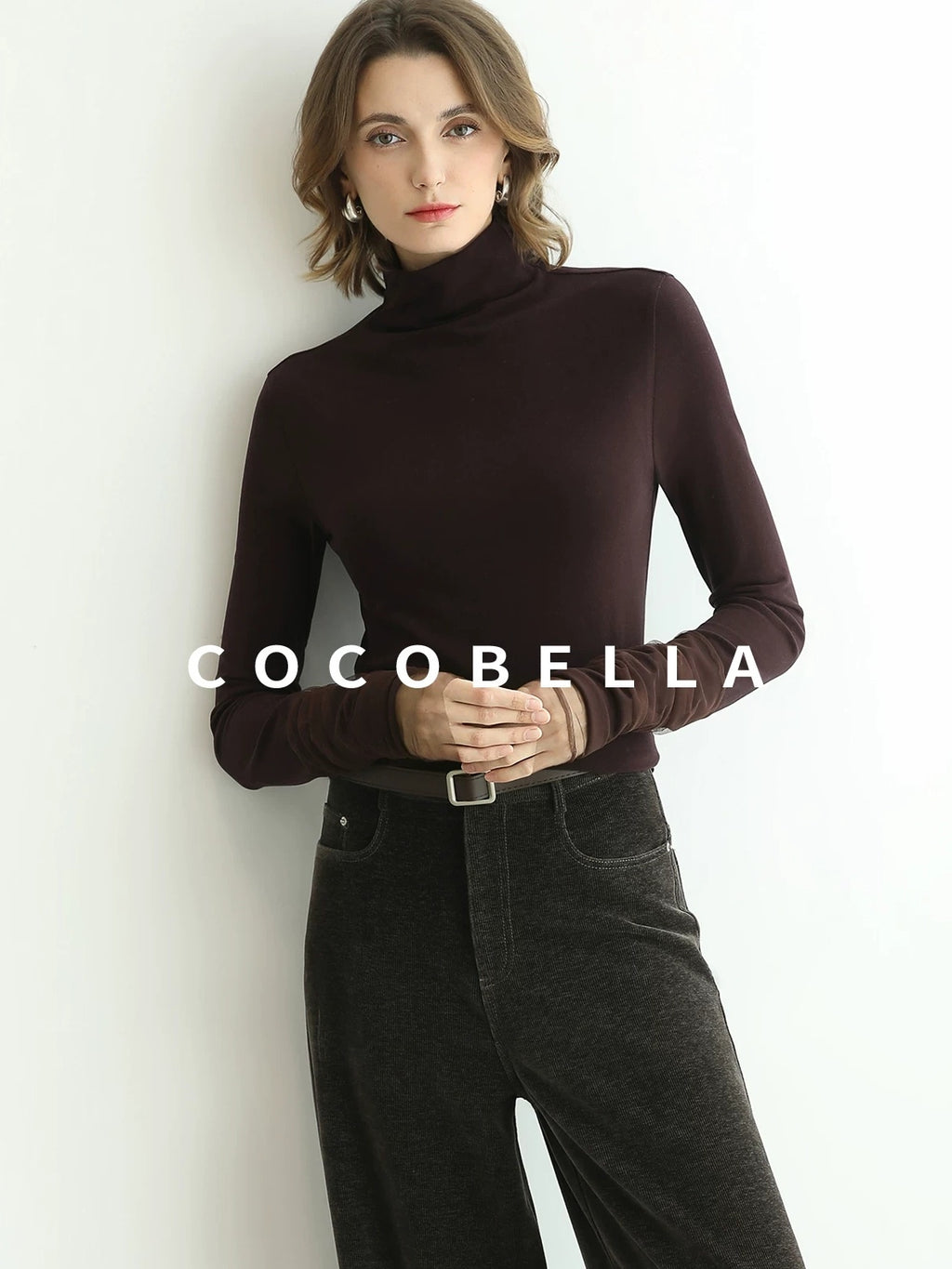COCOBELLA Anti Static High Neck Slim Fit Pullover Mesh Splice Women Long Sleeve Shirts
